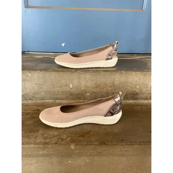 Naturalizer Harris taupe faux suede ballet style slip on with snake print accent - Picture 3 of 9